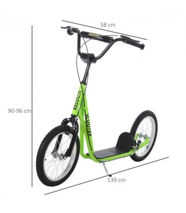 HOMCOM 90-96cm Kids Kick Scooter Adjustable Handlebar Inflatable Wheels Green