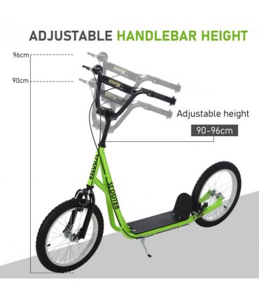 HOMCOM 90-96cm Kids Kick Scooter Adjustable Handlebar Inflatable Wheels Green