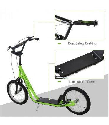 HOMCOM 90-96cm Kids Kick Scooter Adjustable Handlebar Inflatable Wheels Green