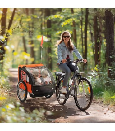 HOMCOM 18m 2-Seat Child Bike Trailer for Kid w/ Steel Frame Seat Belt Orange