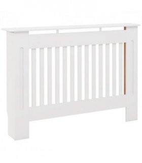 Radiator Cover White MDF Slatted Design Extra Storage Shelf 112x19x81cm