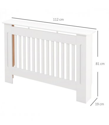 Radiator Cover White MDF Slatted Design Extra Storage Shelf 112x19x81cm