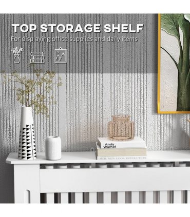 Radiator Cover White MDF Slatted Design Extra Storage Shelf 112x19x81cm