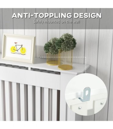 Radiator Cover White MDF Slatted Design Extra Storage Shelf 112x19x81cm