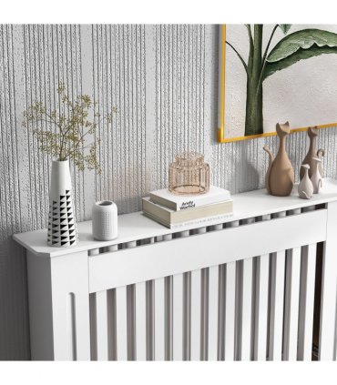 Radiator Cover White MDF Slatted Design Extra Storage Shelf 112x19x81cm
