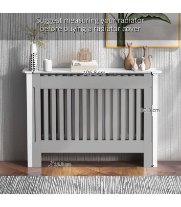 Radiator Cover White MDF Slatted Design Extra Storage Shelf 112x19x81cm
