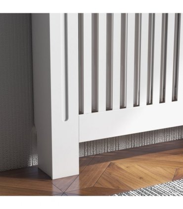 Radiator Cover White MDF Slatted Design Extra Storage Shelf 112x19x81cm