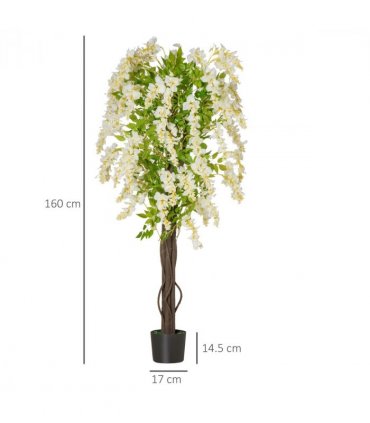 Artificial Realistic White Wisteria Tree Faux Decorative Plant, 160cm HOMCOM