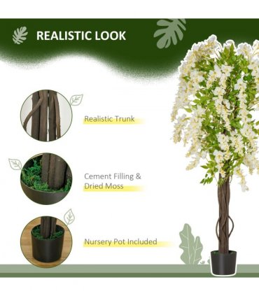 Artificial Realistic White Wisteria Tree Faux Decorative Plant, 160cm HOMCOM