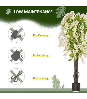 Artificial Realistic White Wisteria Tree Faux Decorative Plant, 160cm HOMCOM
