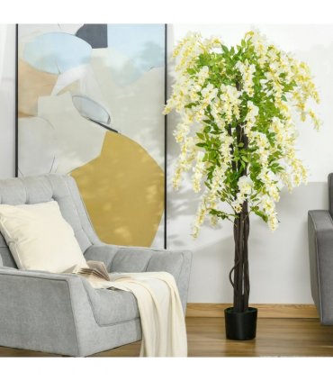 Artificial Realistic White Wisteria Tree Faux Decorative Plant, 160cm HOMCOM
