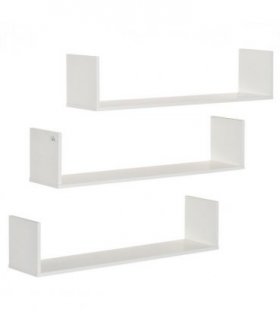 Set Wooden Floating Shelves Wall Mount CD DVD Display White 18H x 80L x 18Wcm