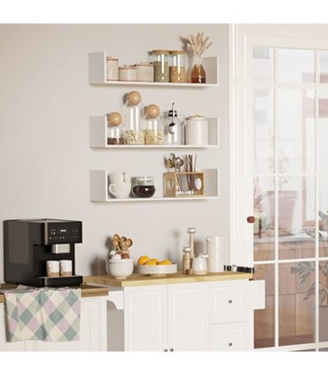 Set Wooden Floating Shelves Wall Mount CD DVD Display White 18H x 80L x 18Wcm