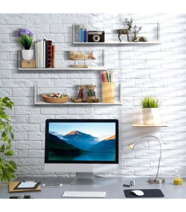 Set Wooden Floating Shelves Wall Mount CD DVD Display White 18H x 80L x 18Wcm