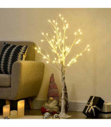 HOMCOM 4ft Artificial White Birch Tree Light  72 Warm White Pre-Lit LED Light