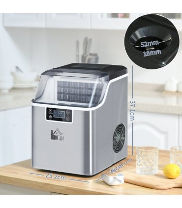 Ice Maker Machine Counter Top Silver 20kg in 24 Hrs 37.1H x 25.2L x 36Wcm