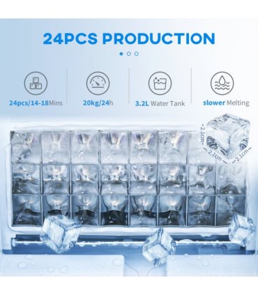 Ice Maker Machine Counter Top Silver 20kg in 24 Hrs 37.1H x 25.2L x 36Wcm