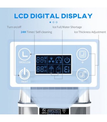 Ice Maker Machine Counter Top Silver 20kg in 24 Hrs 37.1H x 25.2L x 36Wcm
