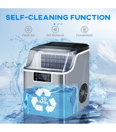 Ice Maker Machine Counter Top Silver 20kg in 24 Hrs 37.1H x 25.2L x 36Wcm