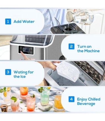 Ice Maker Machine Counter Top Silver 20kg in 24 Hrs 37.1H x 25.2L x 36Wcm