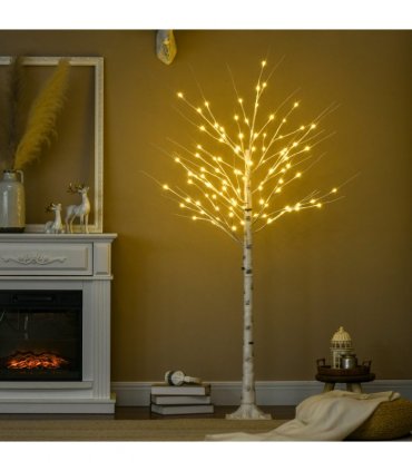 6ft Artificial White Birch Tree Light  96 Warm White Pre-Lit LED Light HOMCOM