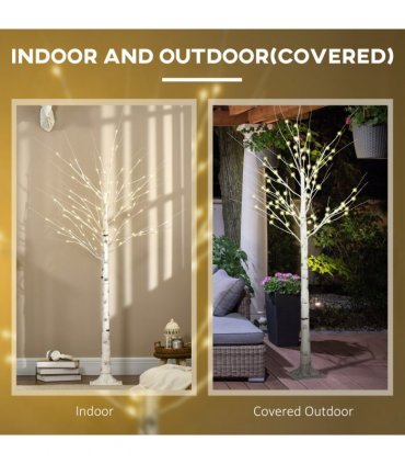 6ft Artificial White Birch Tree Light  96 Warm White Pre-Lit LED Light HOMCOM