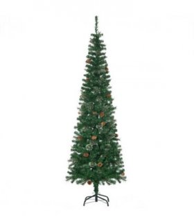 6.5FT Artificial Slim Christmas Tree Holiday Home Decor with Pine Cones