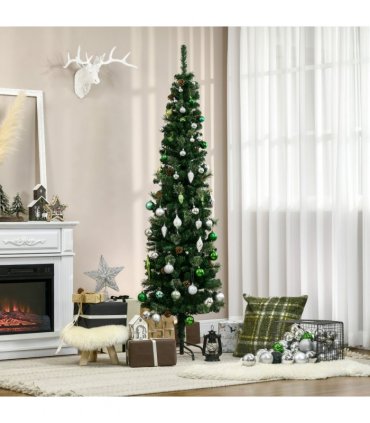 6.5FT Artificial Slim Christmas Tree Holiday Home Decor with Pine Cones