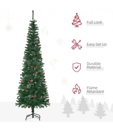 6.5FT Artificial Slim Christmas Tree Holiday Home Decor with Pine Cones