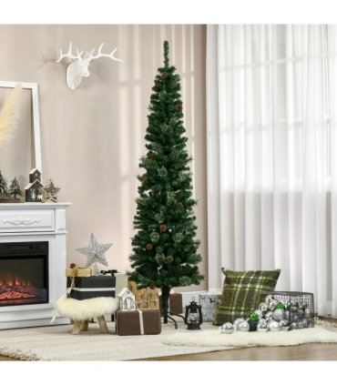 6.5FT Artificial Slim Christmas Tree Holiday Home Decor with Pine Cones