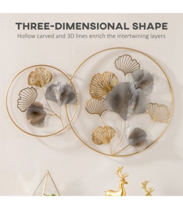 Minimalist Metal Wall Art Ginkgo Leaves Hanging Wall Sculpture, Gold