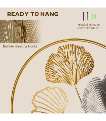 Minimalist Metal Wall Art Ginkgo Leaves Hanging Wall Sculpture, Gold
