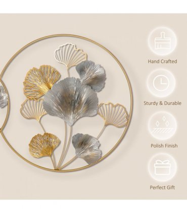 Minimalist Metal Wall Art Ginkgo Leaves Hanging Wall Sculpture, Gold
