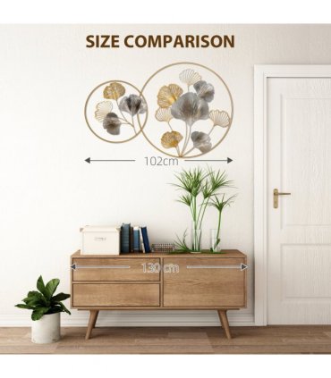 Minimalist Metal Wall Art Ginkgo Leaves Hanging Wall Sculpture, Gold