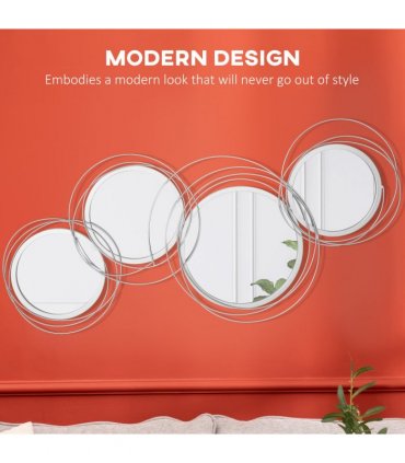 HOMCOM Metal Wall Art Decorative Mirror Decor Modern Wall Sculpture, Silver