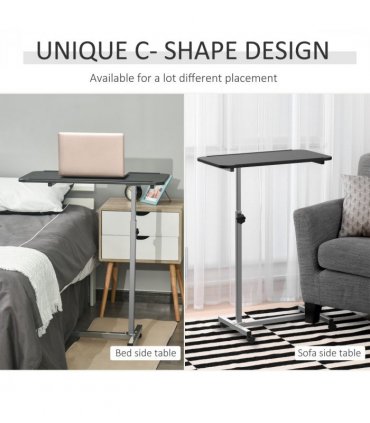 C-Shaped Mobile Table Sofa Over Bed Side Nightstand w/ Casters, Brake