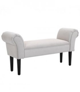 Elegant Flannelette Home End Bench Wood Legs Padding High Scrolled Ends