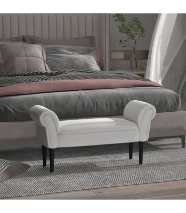 Elegant Flannelette Home End Bench Wood Legs Padding High Scrolled Ends
