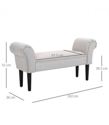 Elegant Flannelette Home End Bench Wood Legs Padding High Scrolled Ends