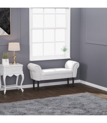 Elegant Flannelette Home End Bench Wood Legs Padding High Scrolled Ends