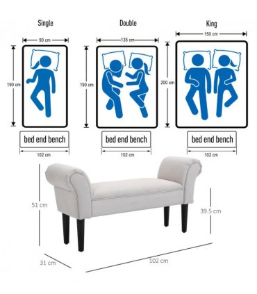 Elegant Flannelette Home End Bench Wood Legs Padding High Scrolled Ends