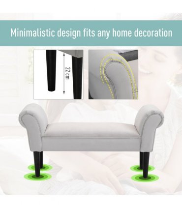 Elegant Flannelette Home End Bench Wood Legs Padding High Scrolled Ends