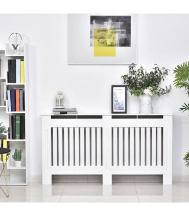 HOMCOM Radiator Cover Painted Slatted MDF Cabinet Lined Grill 152x19x81cm