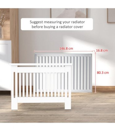 HOMCOM Radiator Cover Painted Slatted MDF Cabinet Lined Grill 152x19x81cm
