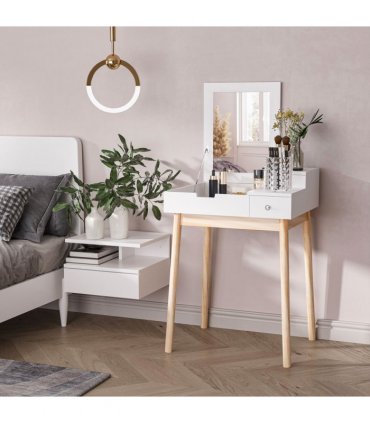 Dressing Table Desk Flip-up Mirror 2 Drawers Bedroom Makeup White HOMCOM