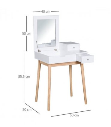 Dressing Table Desk Flip-up Mirror 2 Drawers Bedroom Makeup White HOMCOM