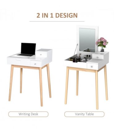 Dressing Table Desk Flip-up Mirror 2 Drawers Bedroom Makeup White HOMCOM