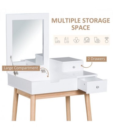 Dressing Table Desk Flip-up Mirror 2 Drawers Bedroom Makeup White HOMCOM
