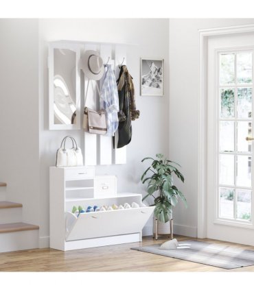 Entryway Organizer Shoe Storage Space Saving Mirror Chest Drawer