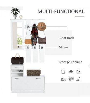 Entryway Organizer Shoe Storage Space Saving Mirror Chest Drawer